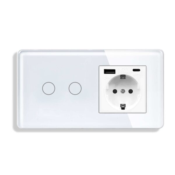 کلید لمسی هوشمند دو پل + پریز برق ارت دار + شارژر